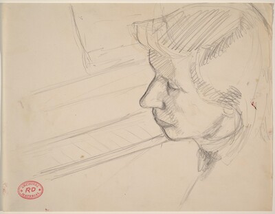 Untitled [woman's head and a keyboard]