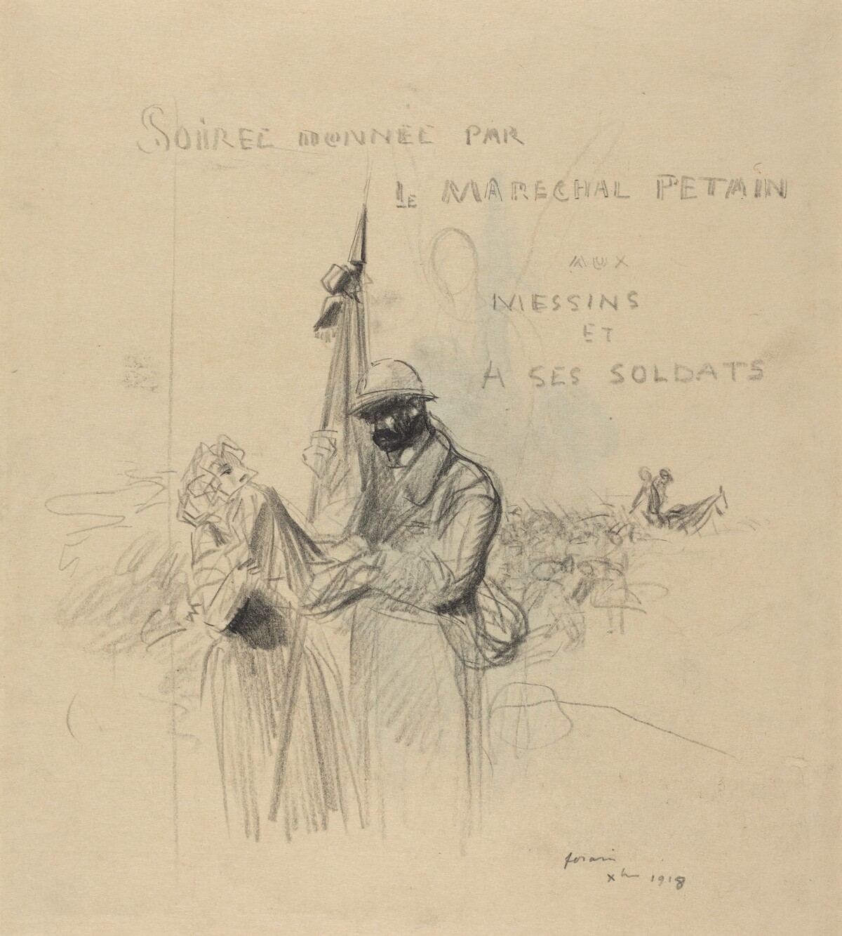 a) Le baiser du drapeau (recto); b) Study of Le baiser du drapeau (verso) by Jean-Louis Forain