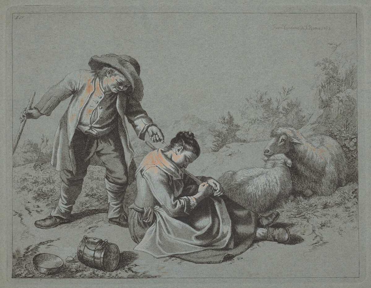 Peasant Teasing a Sleeping Girl with a Twig by Francesco Londonio