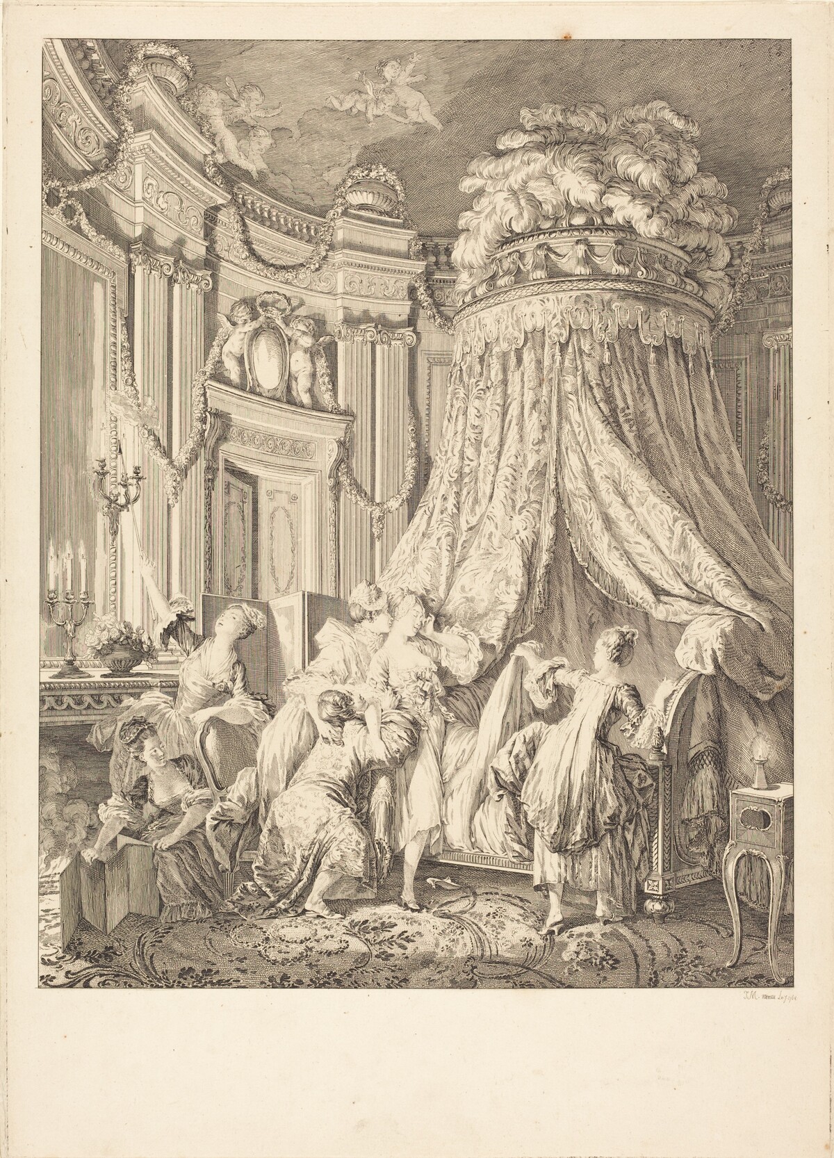 Le couché de la mariée by Jean-Michel Moreau after Pierre-Antoine Baudouin