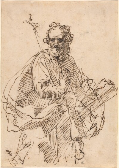 A Standing Saint with a Crucifix and a Book