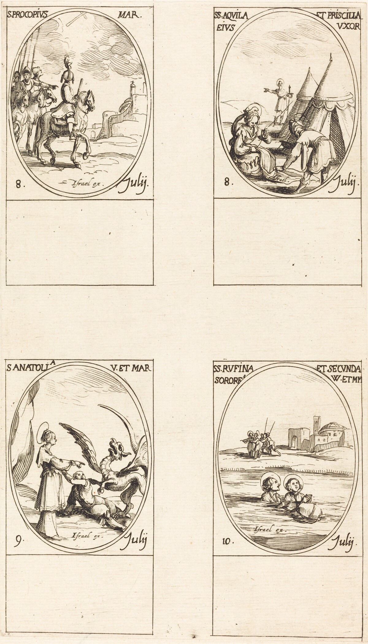 St. Procopius; Sts. Aquila and Prisca; St. Anatolia; Sts. Rufina and Secunda by Jacques Callot
