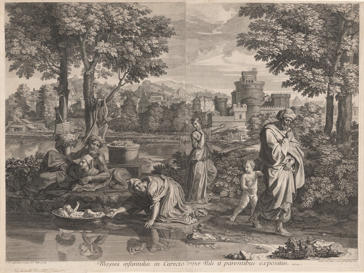 Moyses infantulus in Carecto ripae Nili a parentibus expositus (Baby Moses Placed in the Nile by his Parents) by Claudine Bouzonnet-Stella, after Nicolas Poussin
