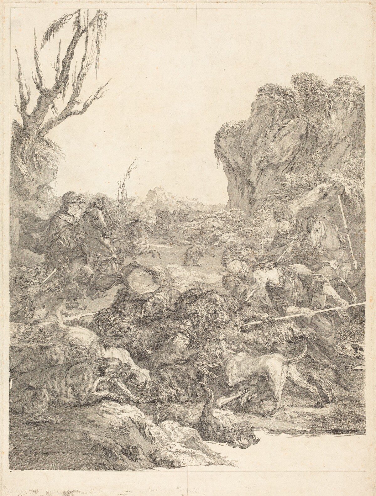 A Bear Hunt by Jean-Jacques Flipart after Carle Van Loo