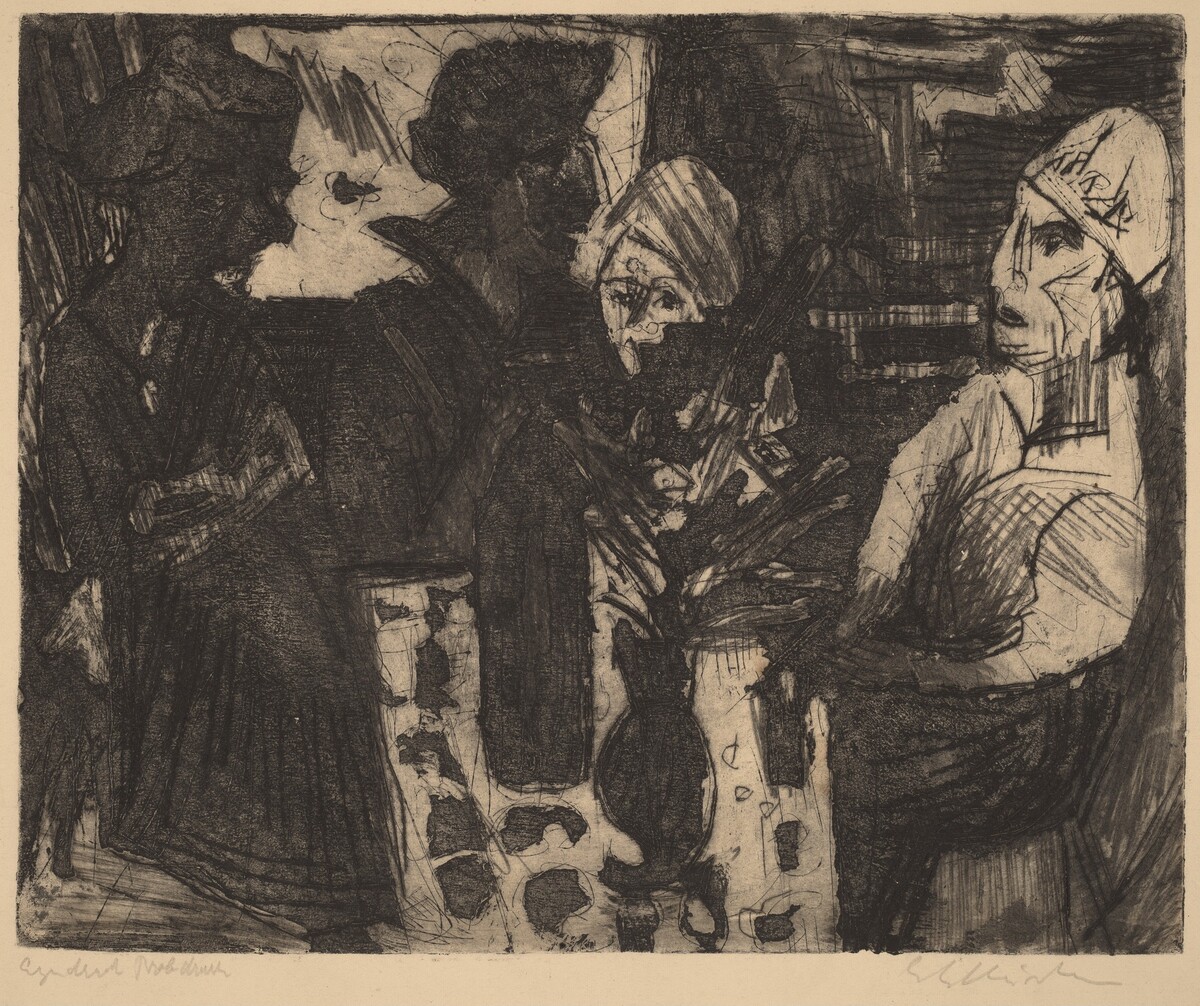 Women at a Table in a Room (recto) / Nude Woman (verso) by Ernst Ludwig Kirchner