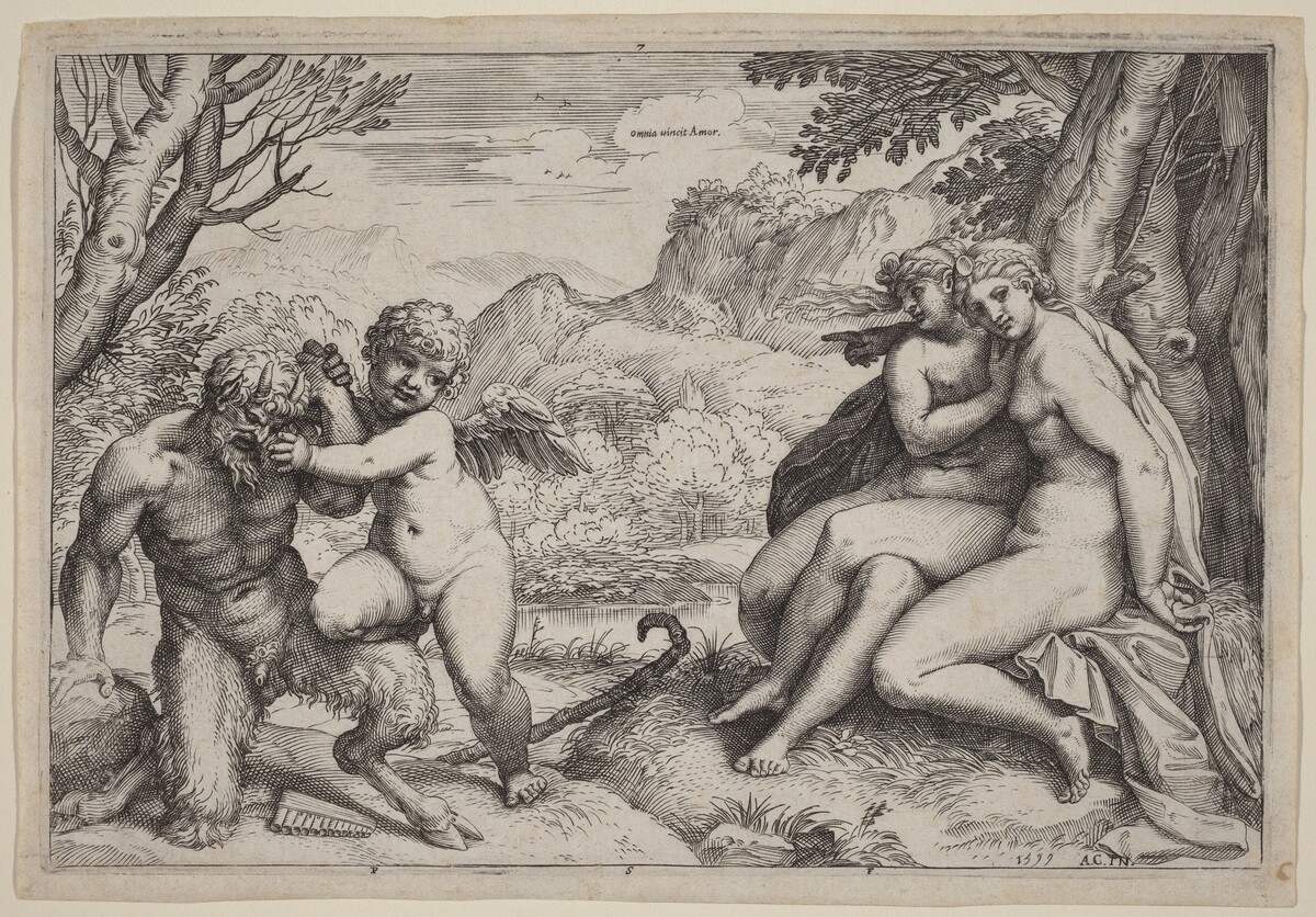 Pan Taming Eros by Agostino Carracci
