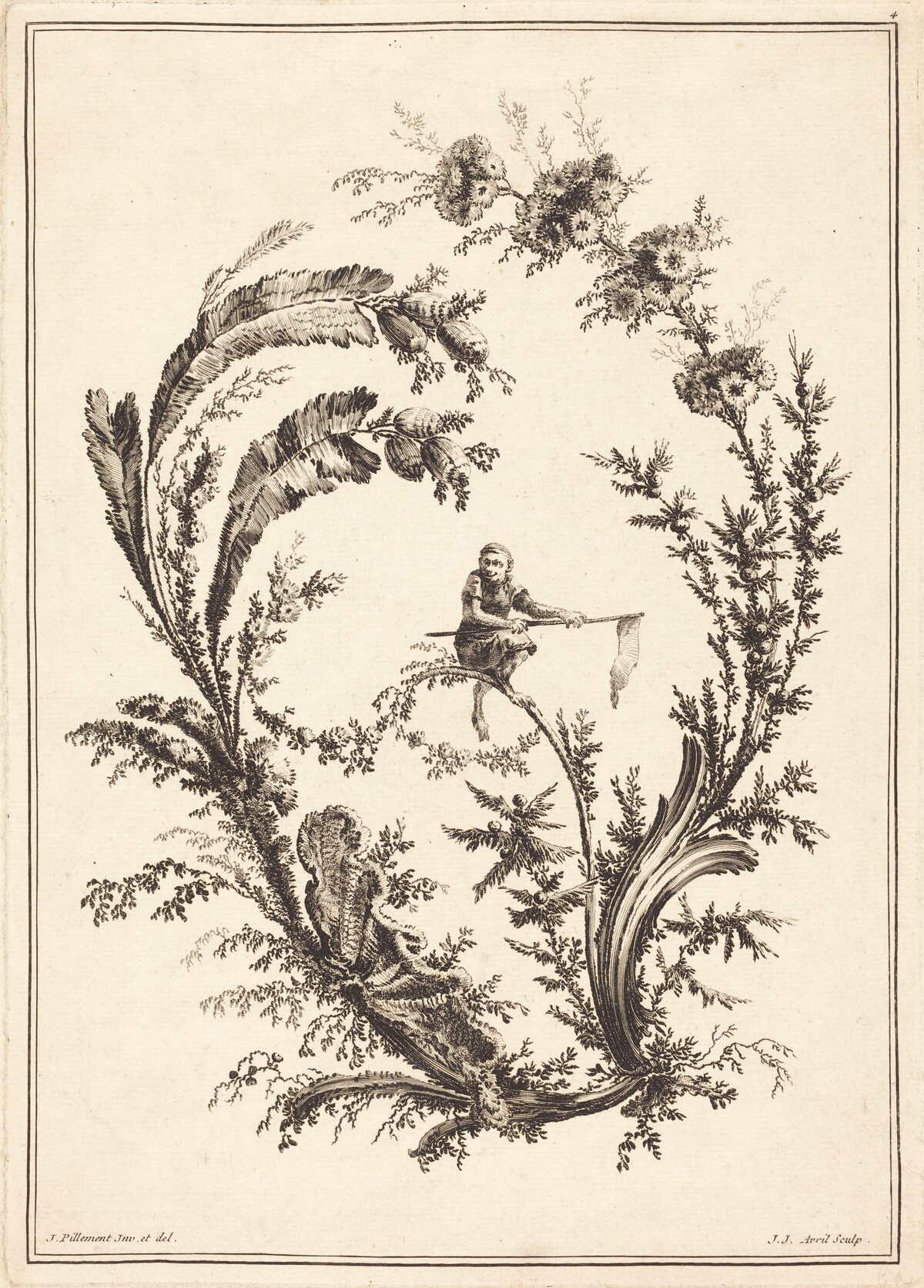 Ornament with a Monkey by Jean-Jacques Avril I after Jean-Baptiste Pillement