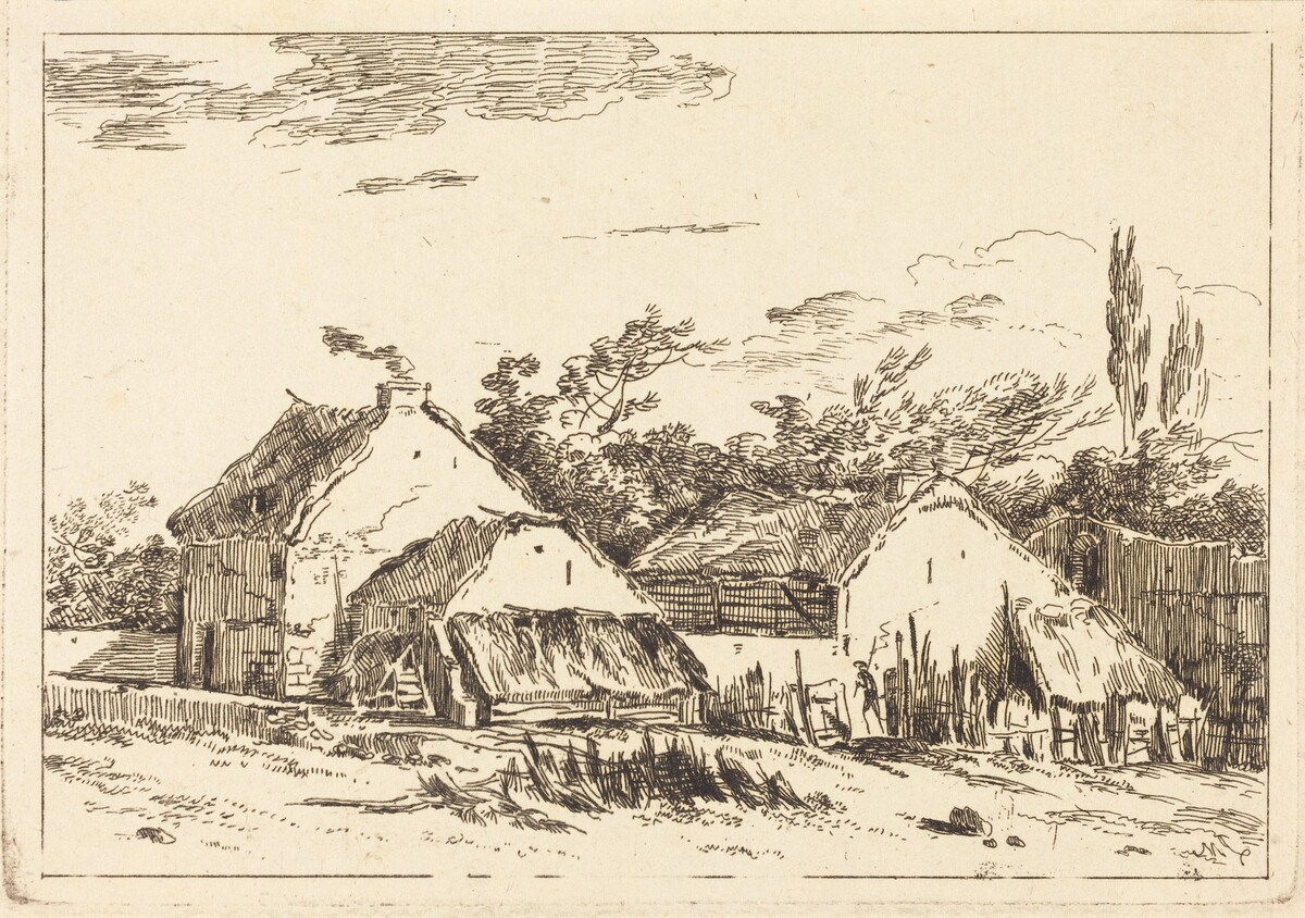 Two Barns by Louis Gabriel Moreau the Elder
