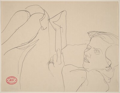 Untitled [woman reclining with knees in air and reading book]