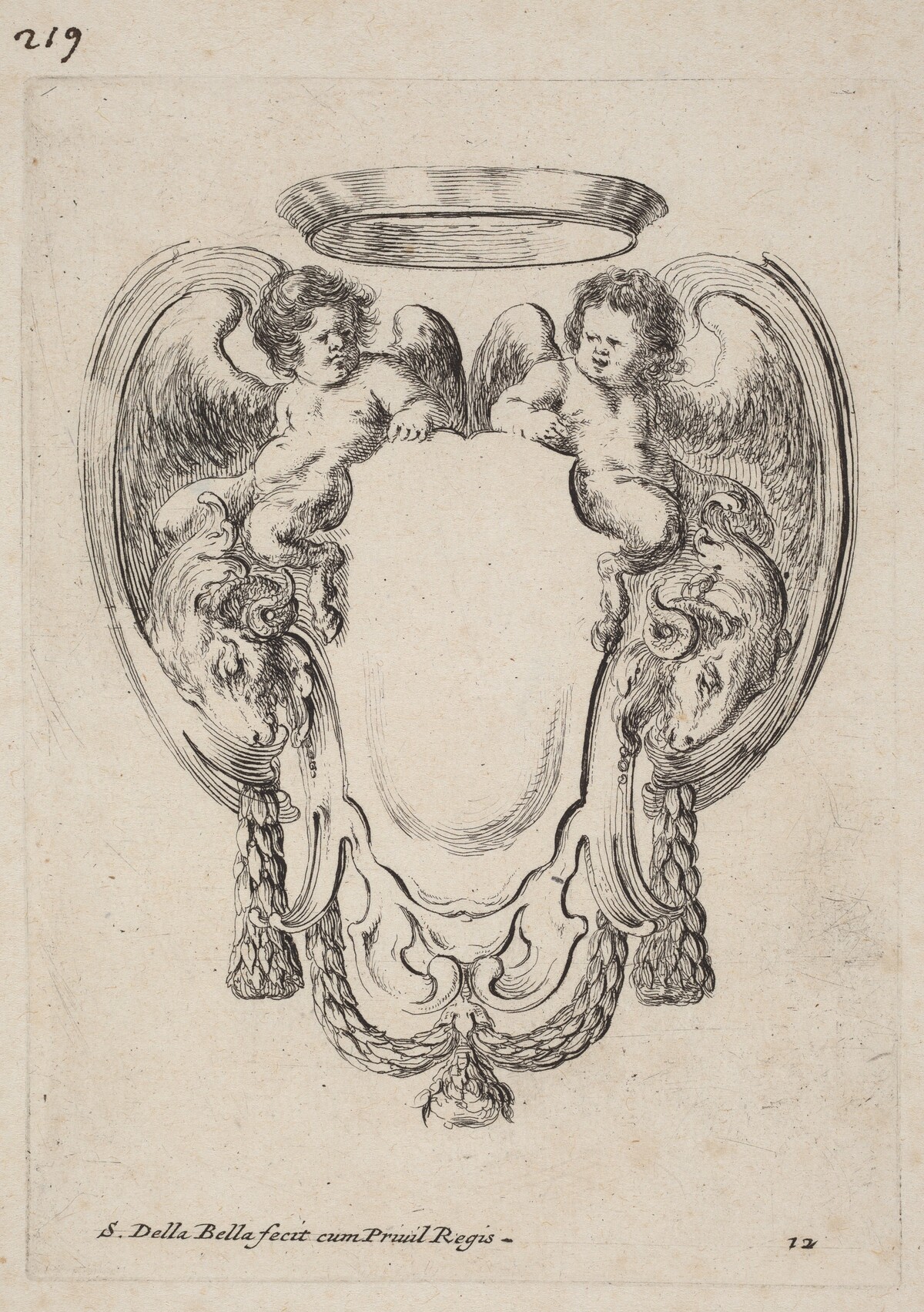 Cartouche with Rams and Infant Satyrs by Stefano Della Bella