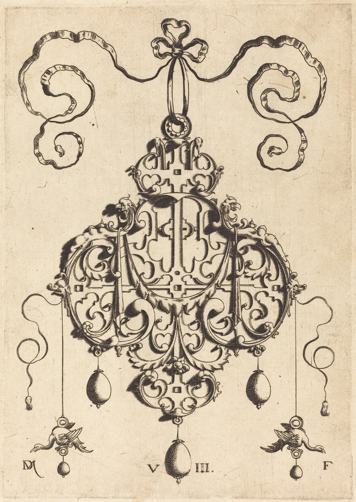 Strapwork Pendant with Two Eagles as Earringsat Left and Right by Daniel Mignot