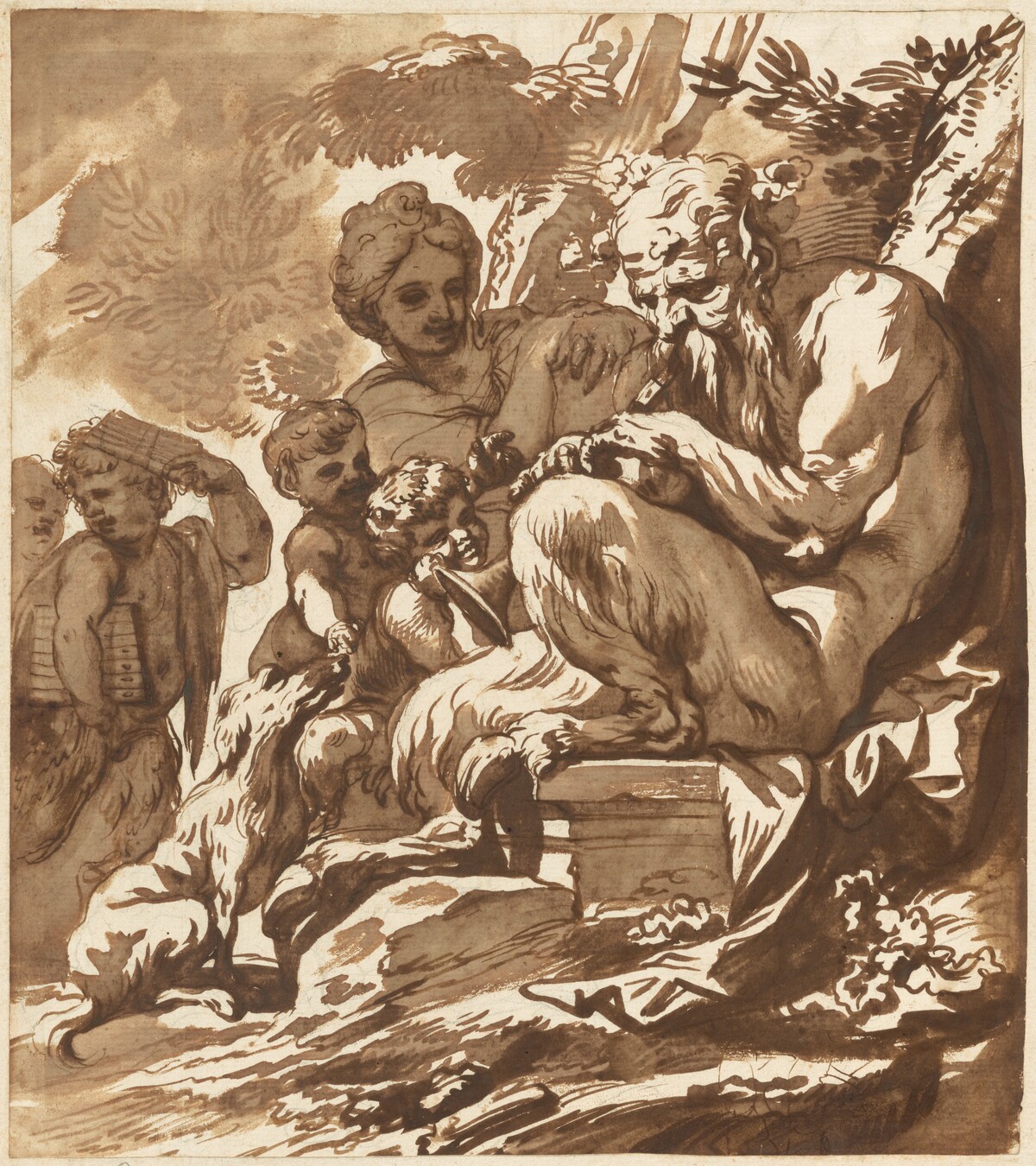 A Satyr Entertaining His Family by Domenico Piola