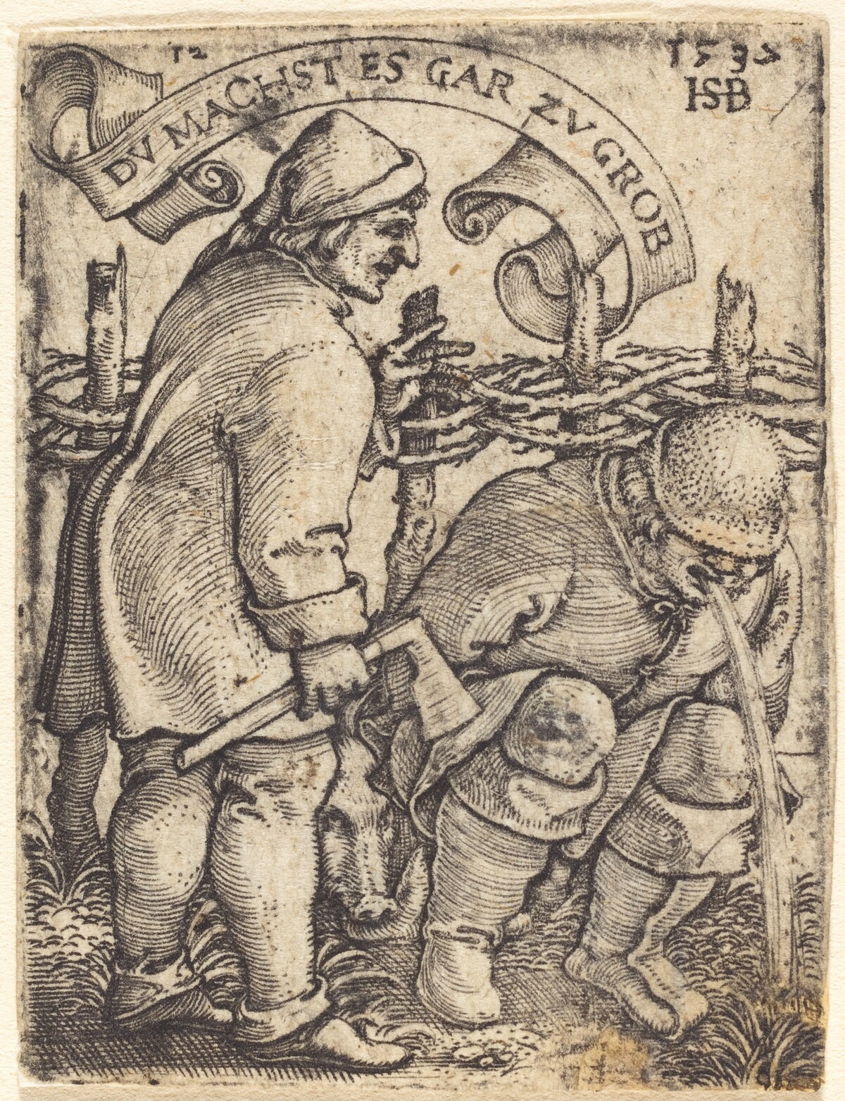 Vomiting Peasant and a Second Peasant by Sebald Beham