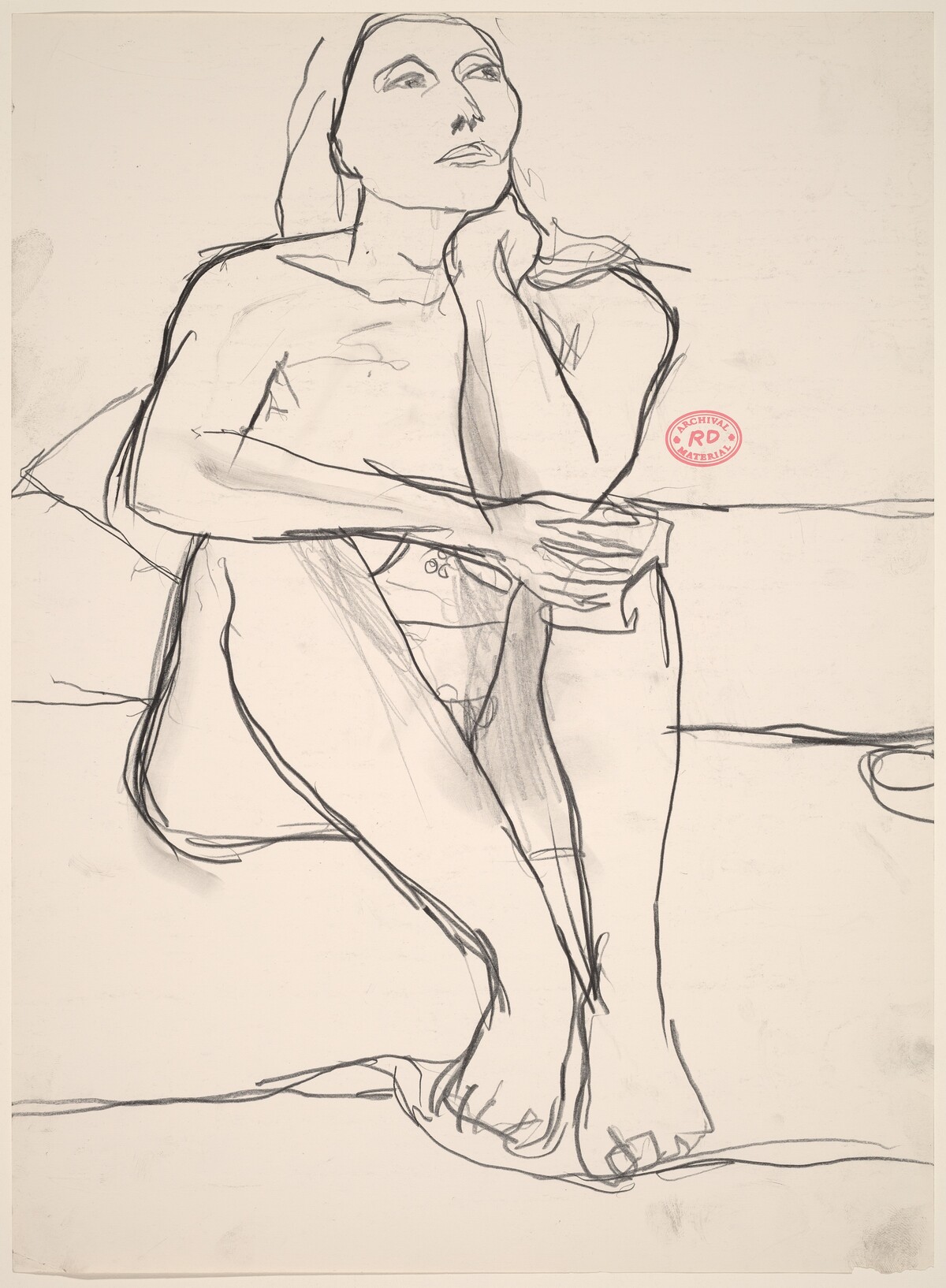 Untitled [seated nude with right hand on the side of her neck] by Richard Diebenkorn