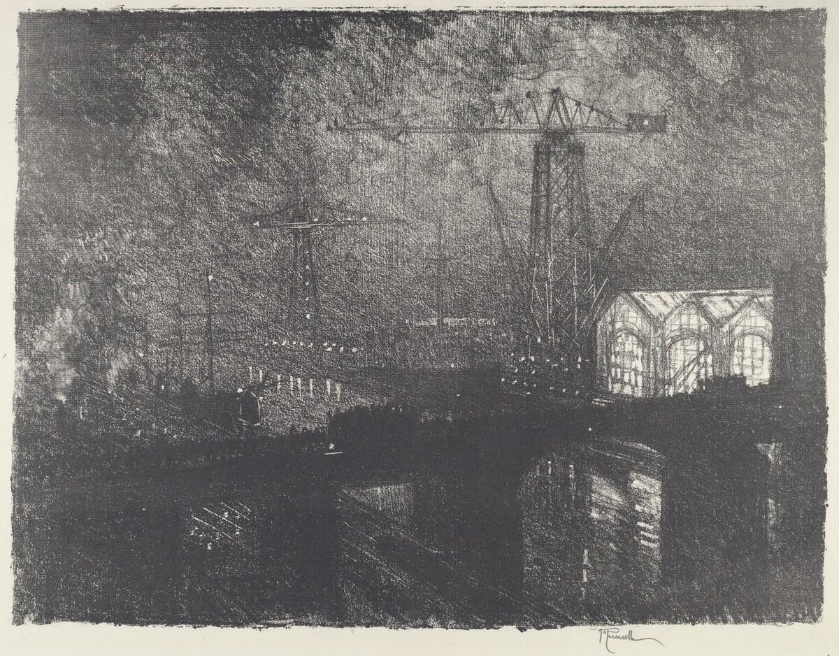 The Shops at Night, Changing Shifts by Joseph Pennell