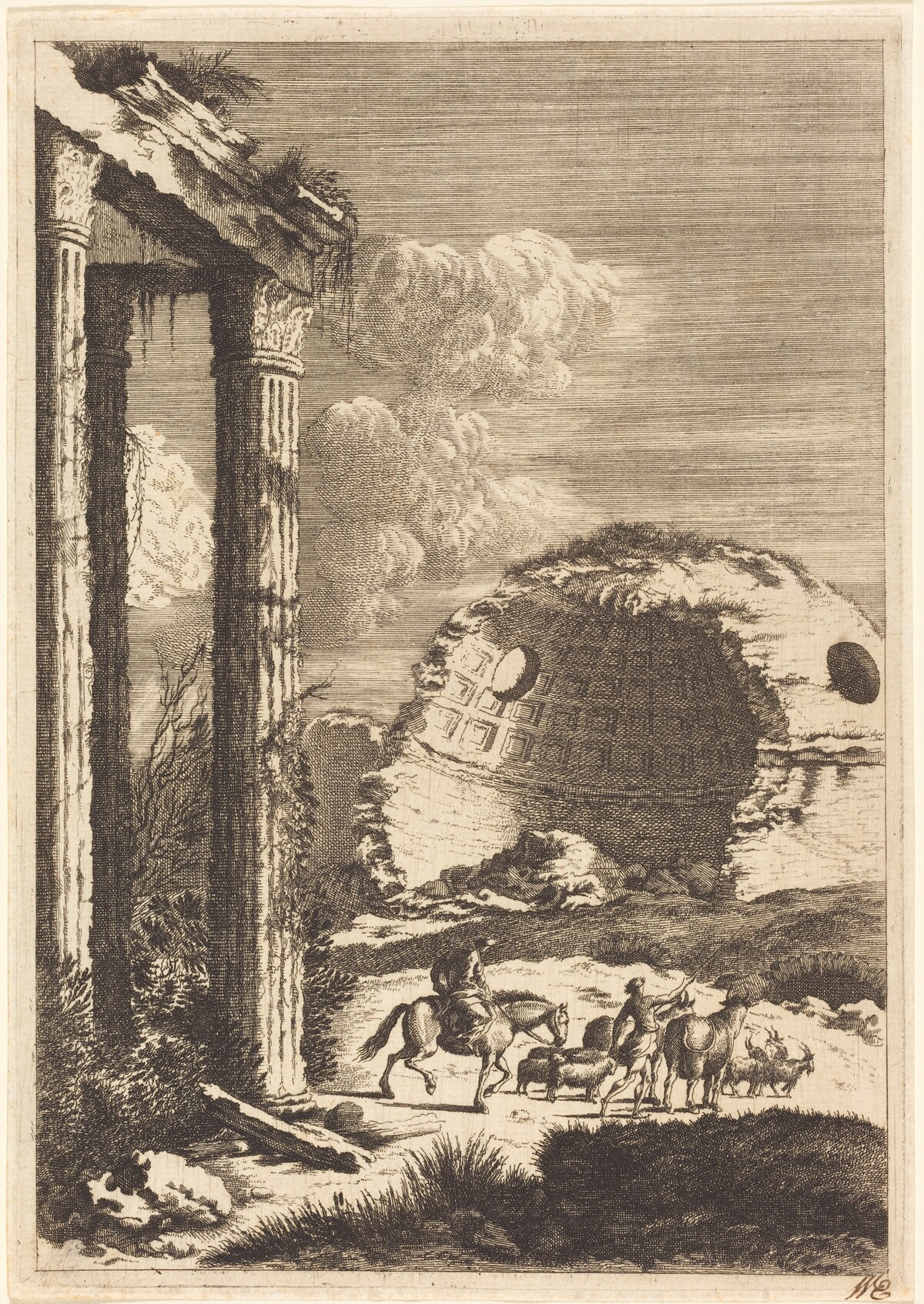 Shepherds Traveling past a Ruined Rotunda by Bernhard Zaech after Jonas Umbach
