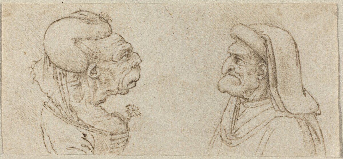 Two Grotesque Heads by Francesco Melzi after Leonardo da Vinci