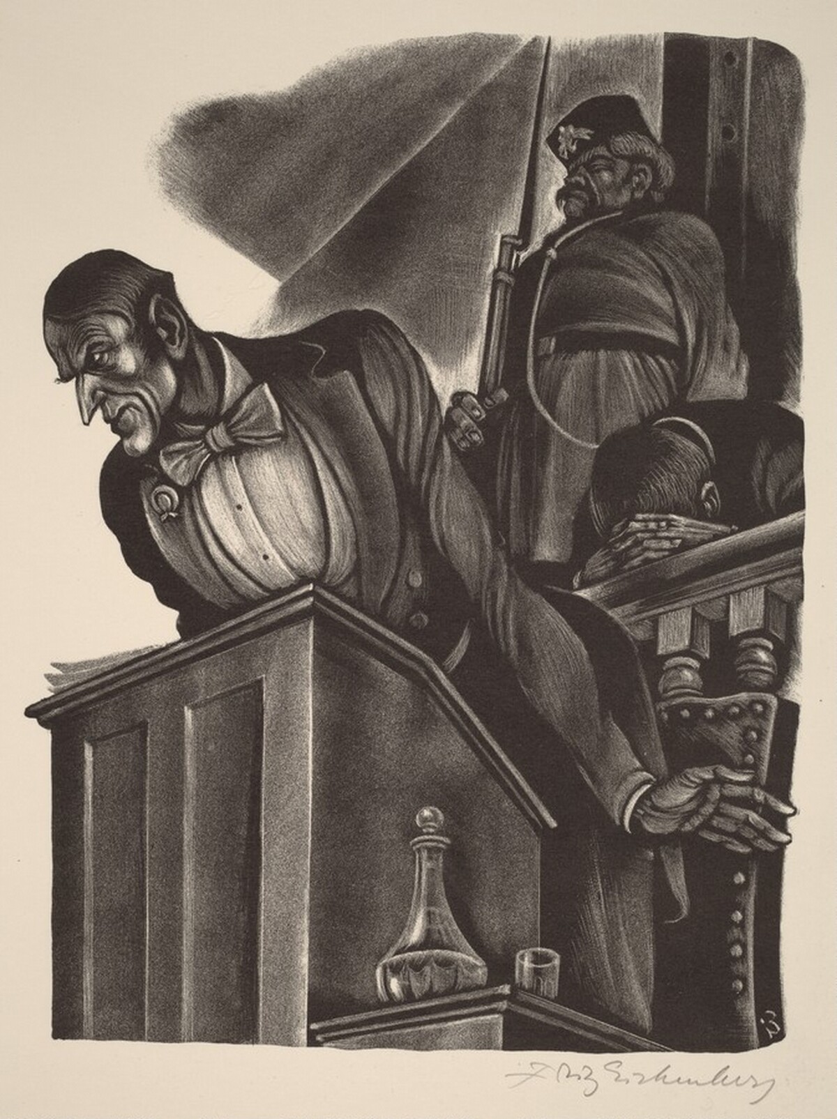 Speech for the Defence (Book XII: A Judicial Error, facing p.564) by Fritz Eichenberg