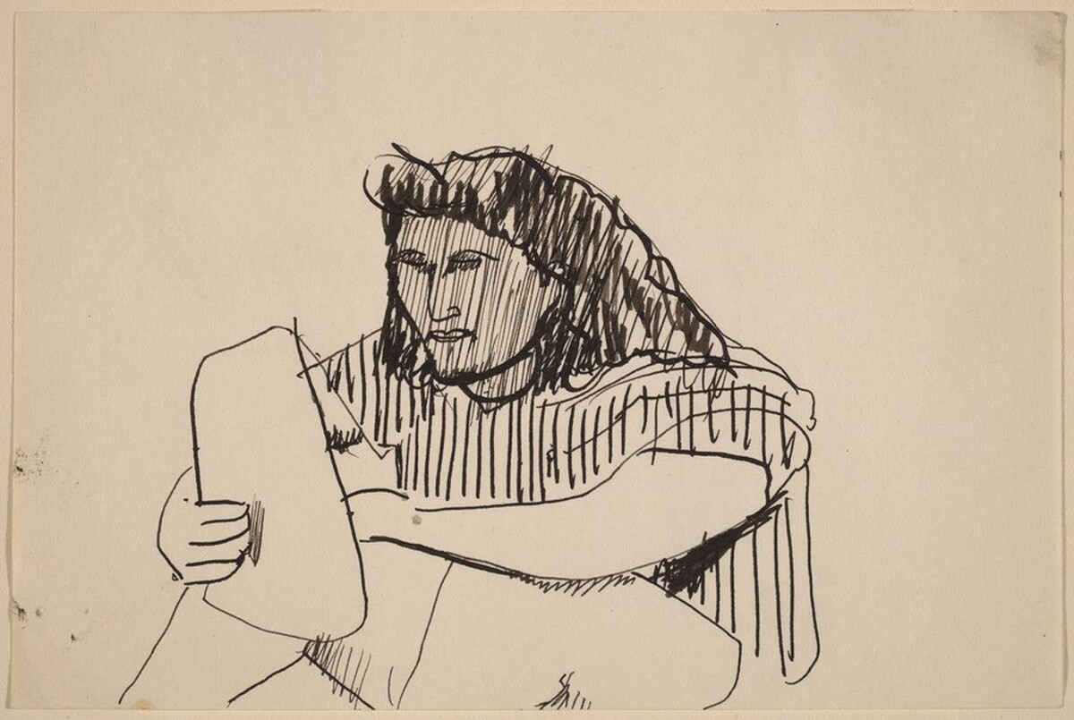 Seated Woman in Striped Shirt Holding Pad of Paper by Mark Rothko