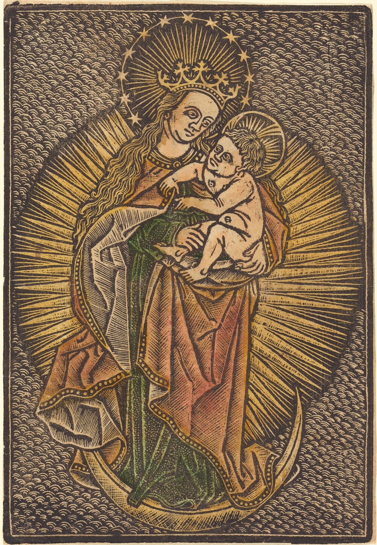 Madonna and Child in Glory by German 15th Century or Master of the Meshed Background