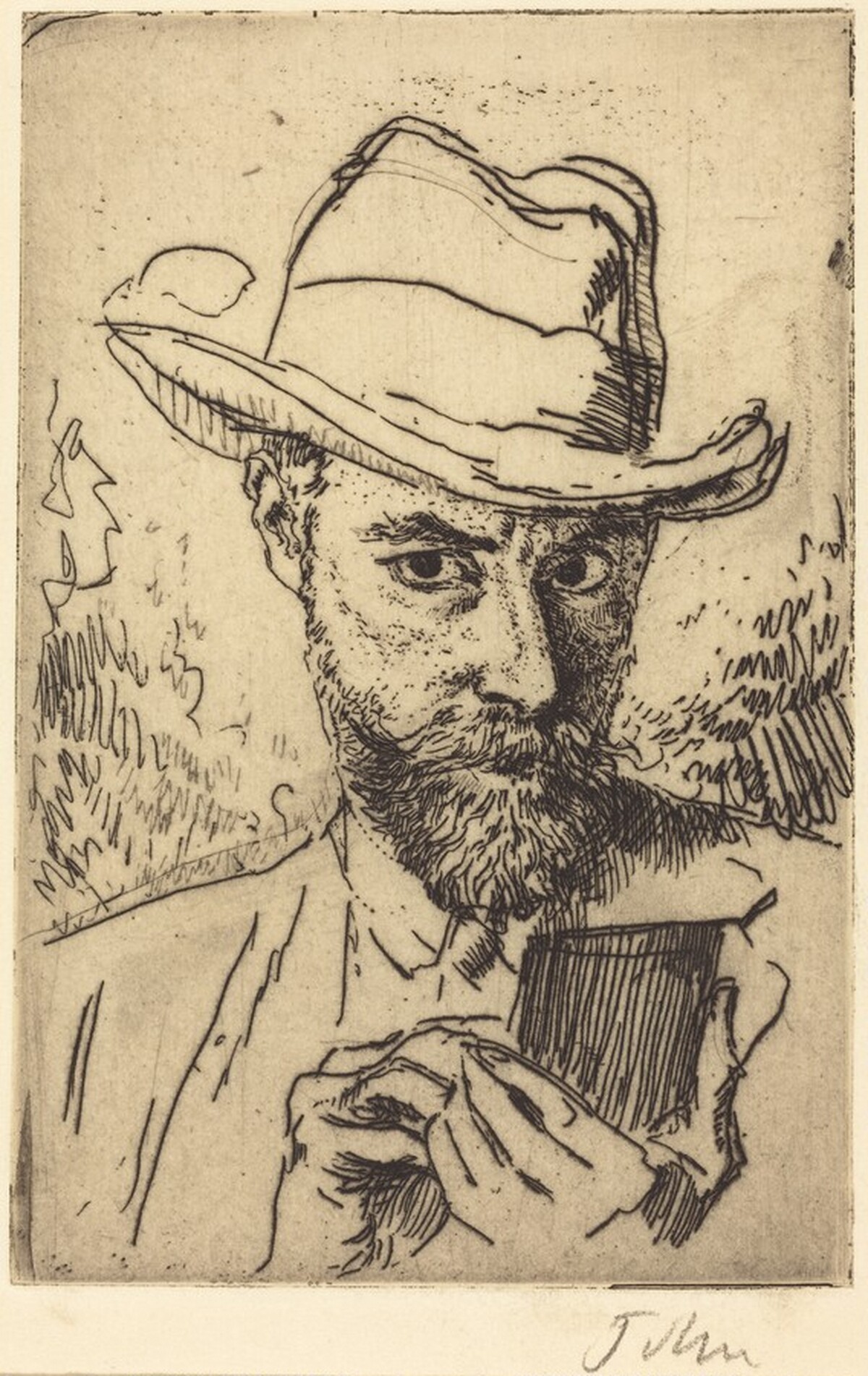 A Man Etching - Self-Portrait by Augustus John