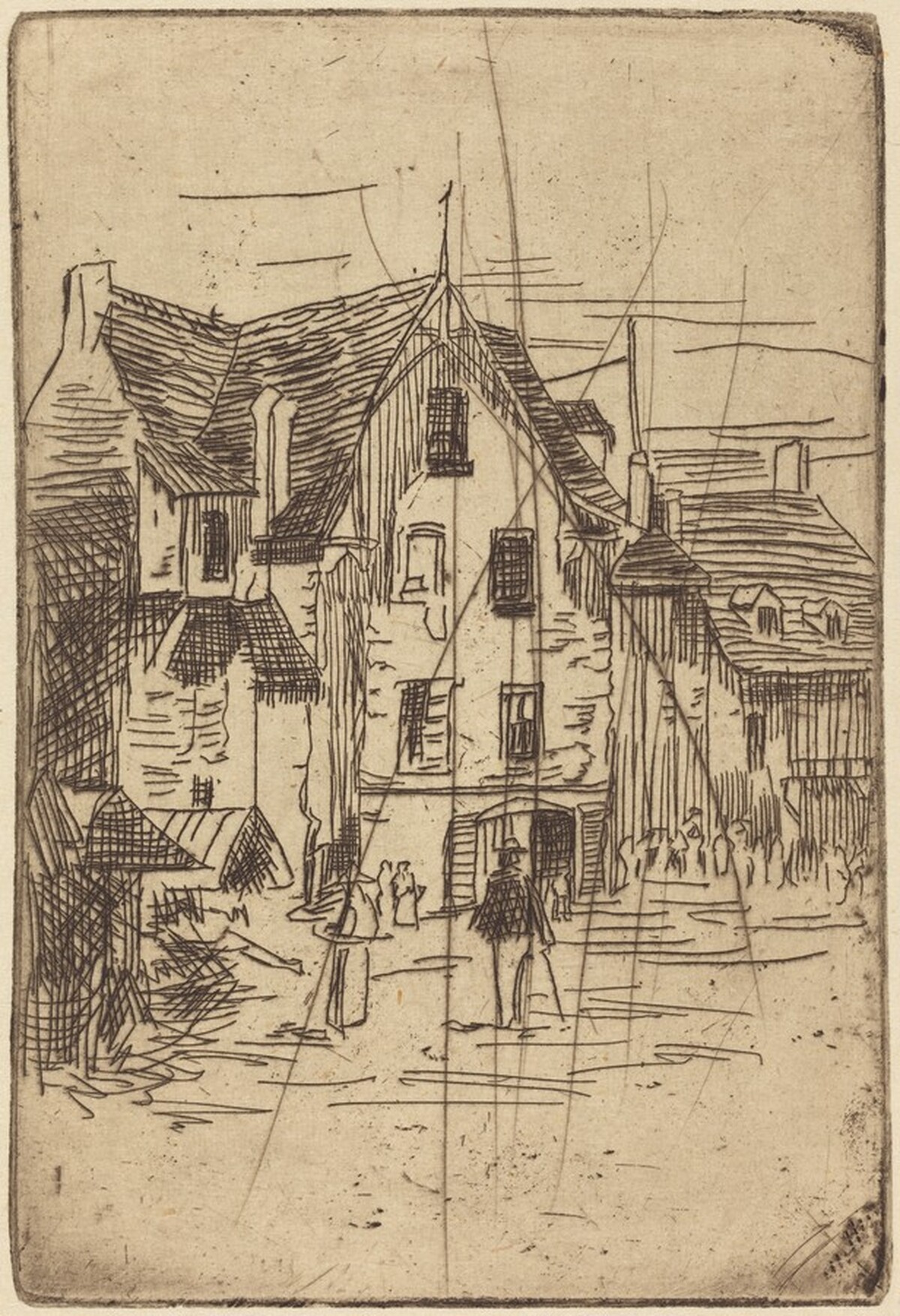 Scene with Large Village House by Attributed to David Young Cameron