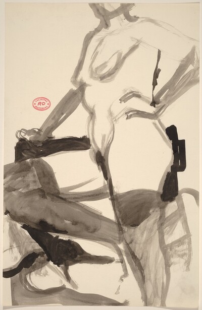 Untitled [standing nude resting her knee on a support]