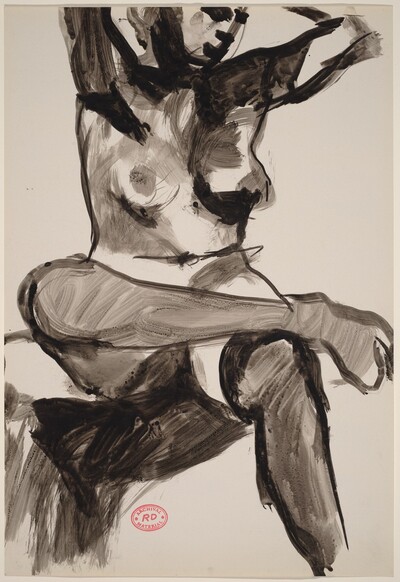 Untitled [seated female nude in stockings with crossed legs]