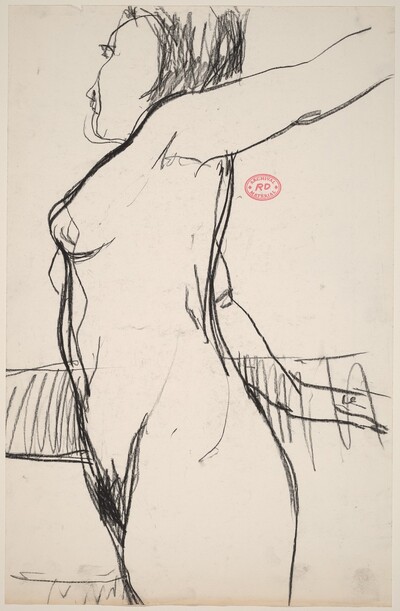 Untitled [standing female nude with arms stretched back]