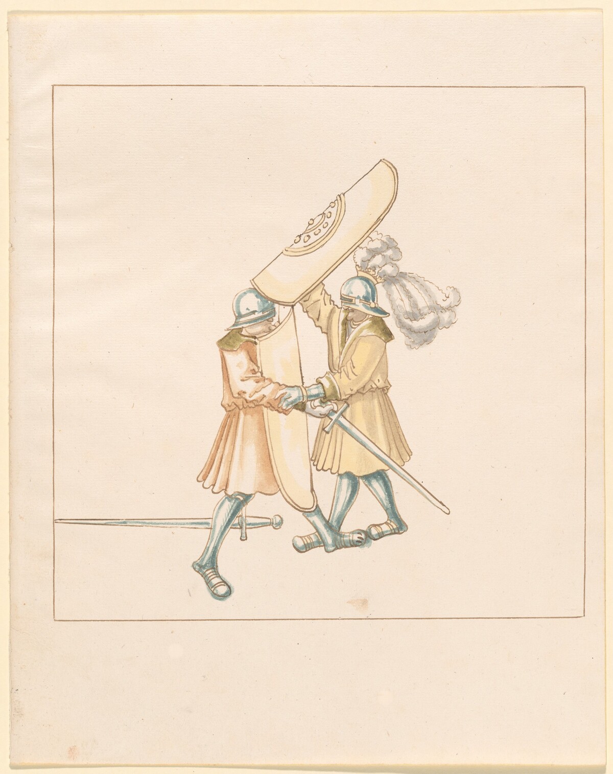 Foot Combat with Swords and Pavesen Shields by German 16th Century