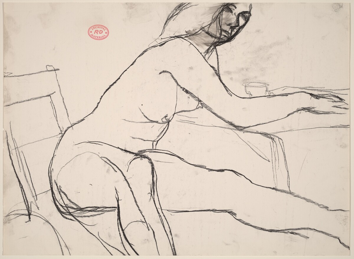 Untitled [seated female nude leaning on table] by Richard Diebenkorn