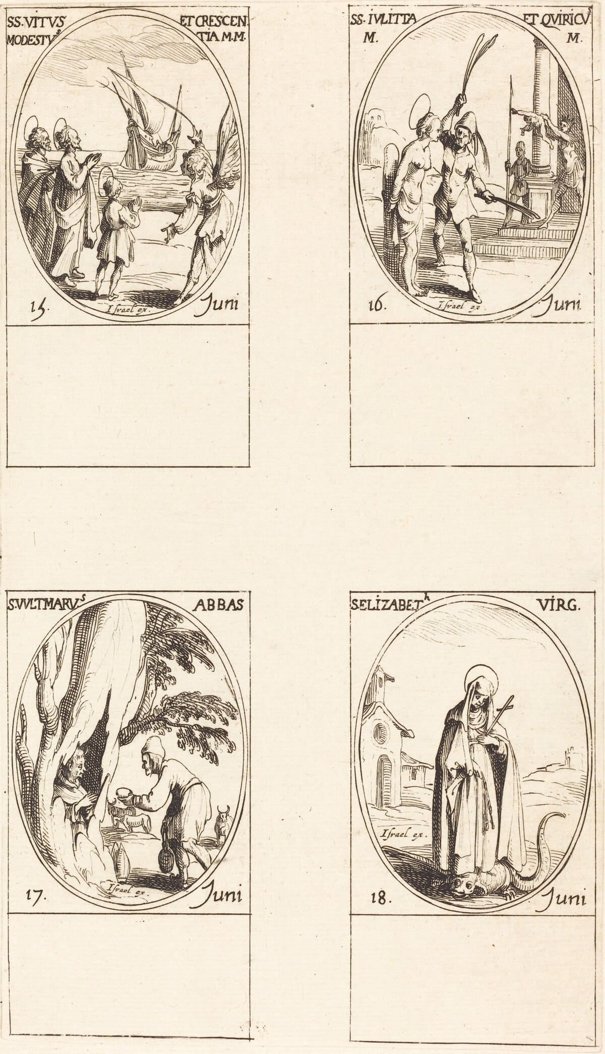 Sts. Vitus, Modestus, & Crescentia; Sts. Julitta & Quiricus; St. Avitus, Abbot; St. Elizabeth, Virgin by Jacques Callot