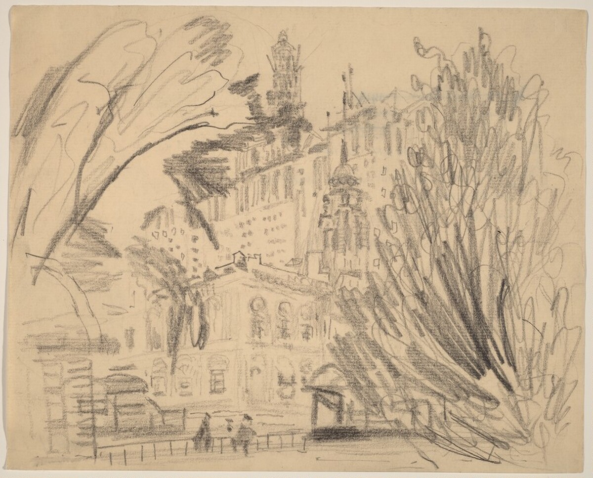 City Hall Park, Figures, Municipal Building in Construction by John Marin