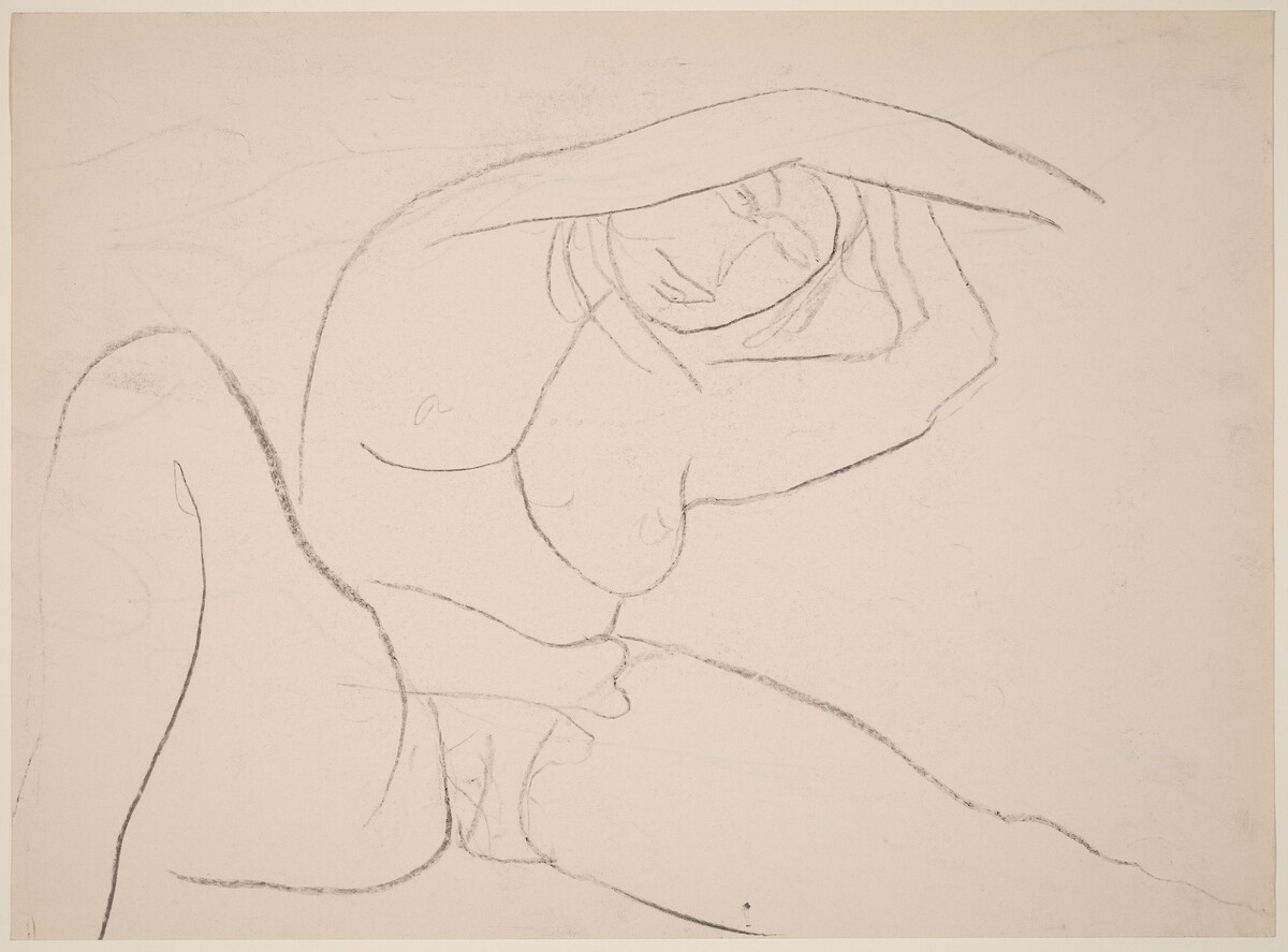 Untitled [female nude stretching while seated] [recto] by Richard Diebenkorn