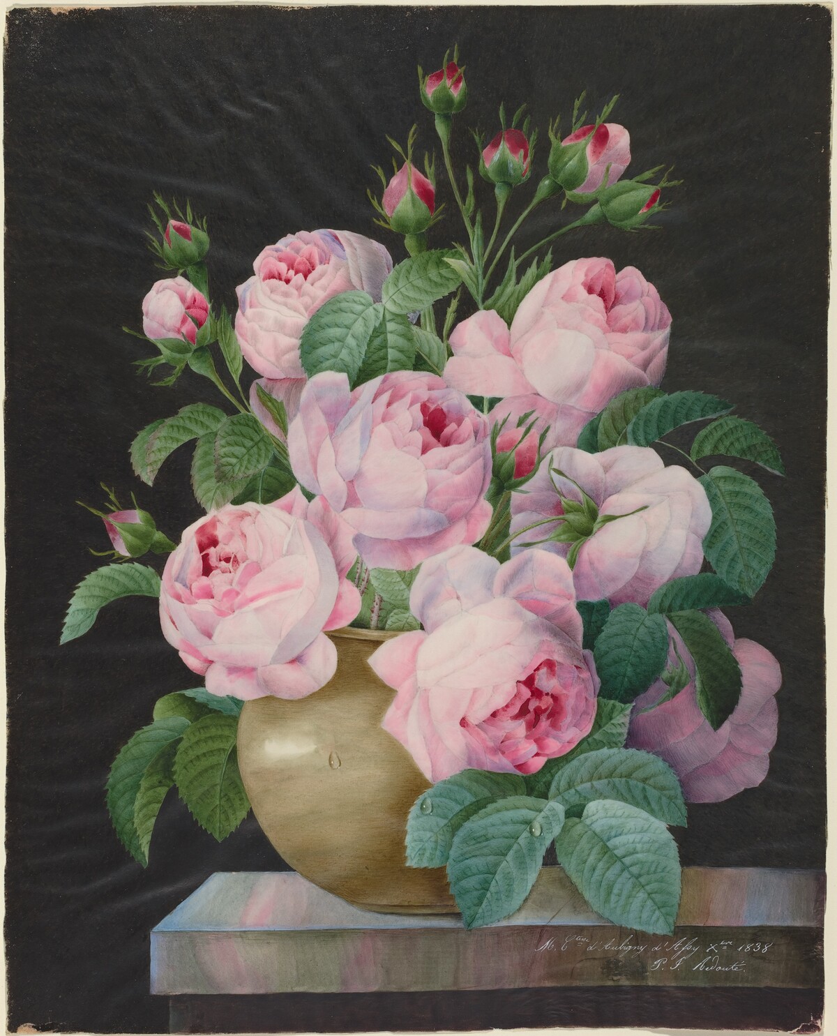 Pink Roses in a Vase by Attributed to Pierre Joseph Redouté