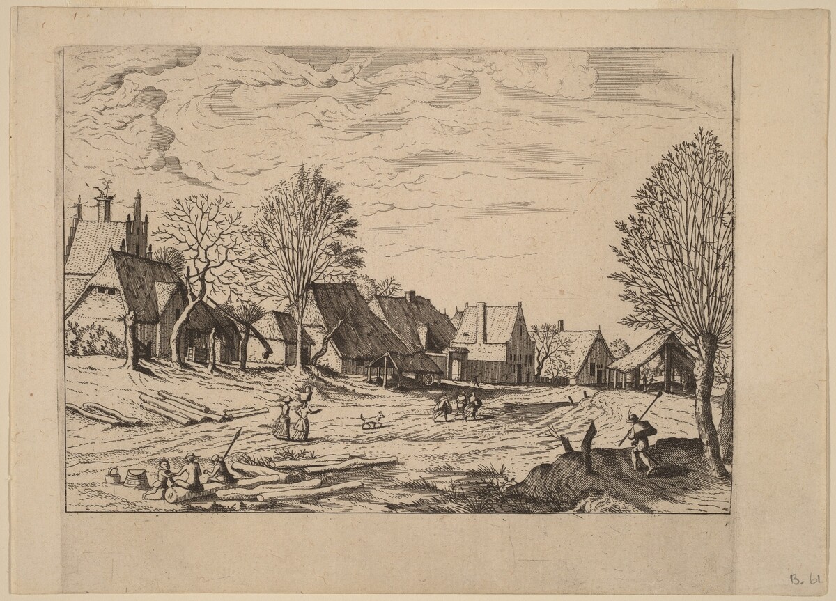 Village Street by Johannes van Doetechum, the Elder and Lucas van Doetechum after Master of the Small Landscapes