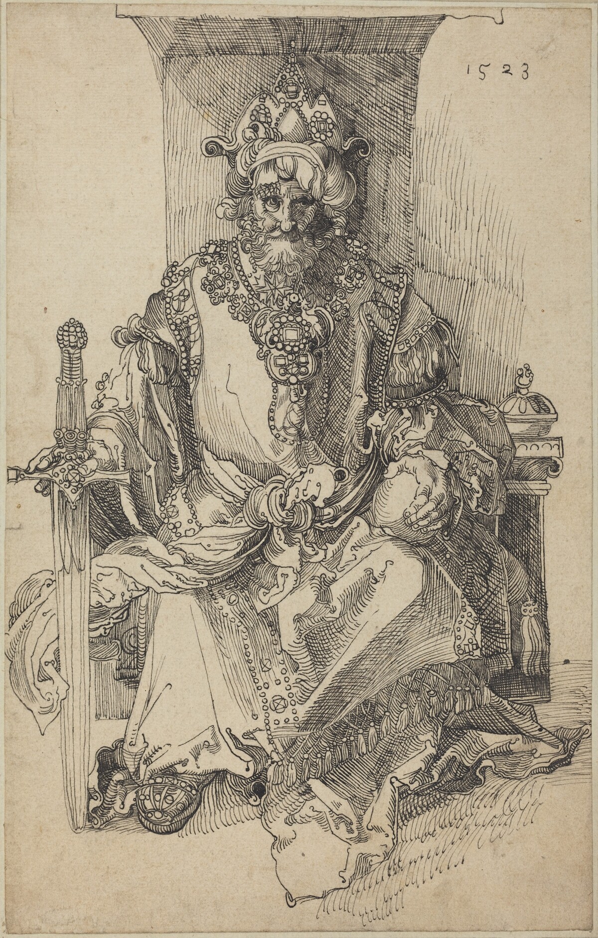 An Oriental Ruler Seated on His Throne by after Albrecht Dürer