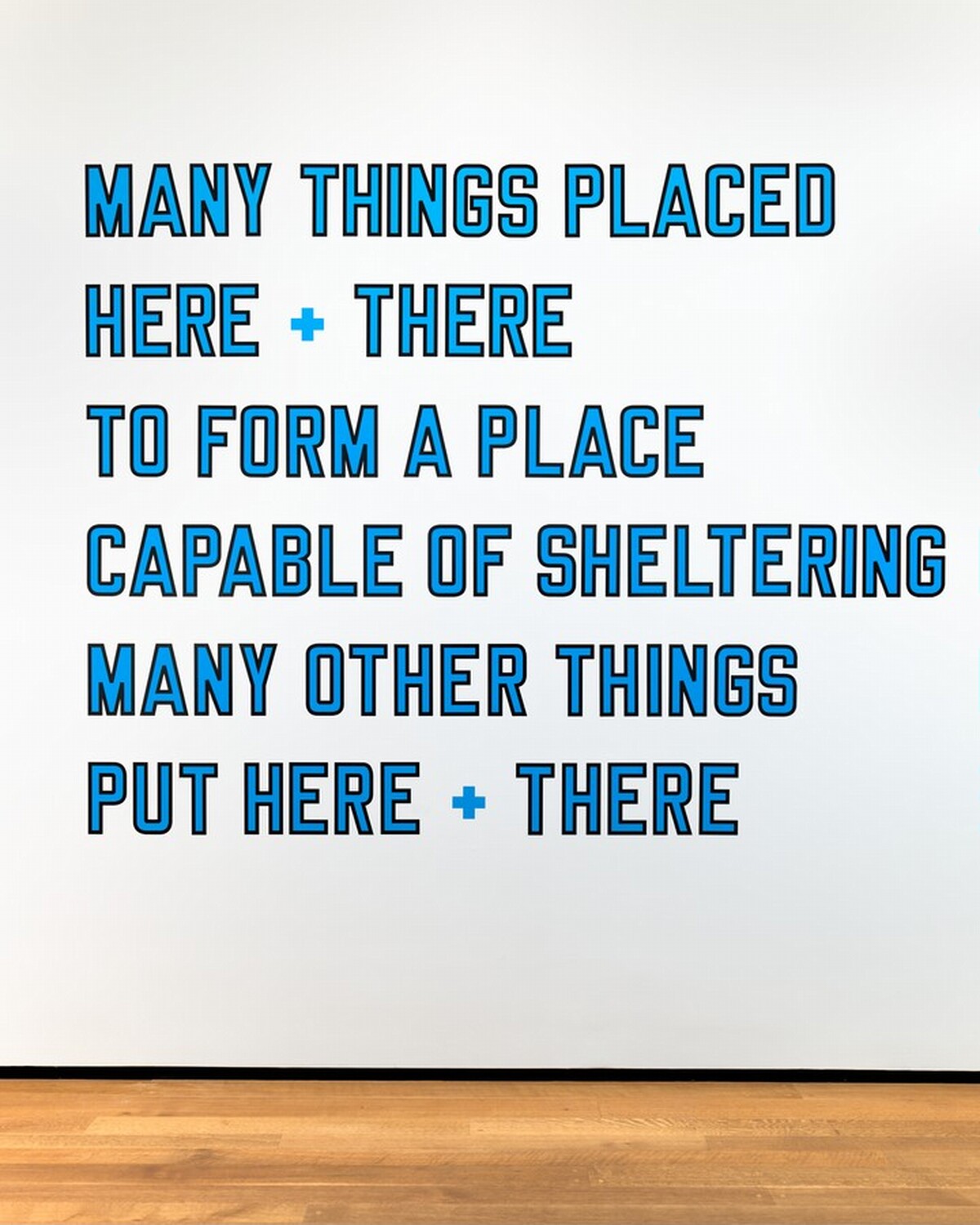 MANY THINGS PLACED HERE + THERE TO FORM A PLACE CAPABLE OF SHELTERING MANY OTHER THINGS PUT HERE + THERE by Lawrence Weiner