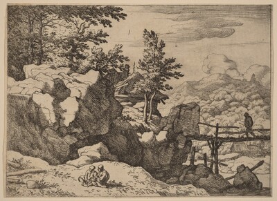 Man on a Small Wooden Bridge