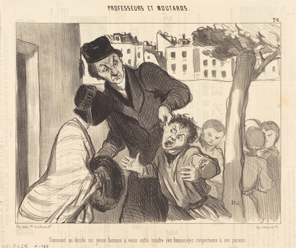 Comment on décide un jeune homme a venir... by Honoré Daumier