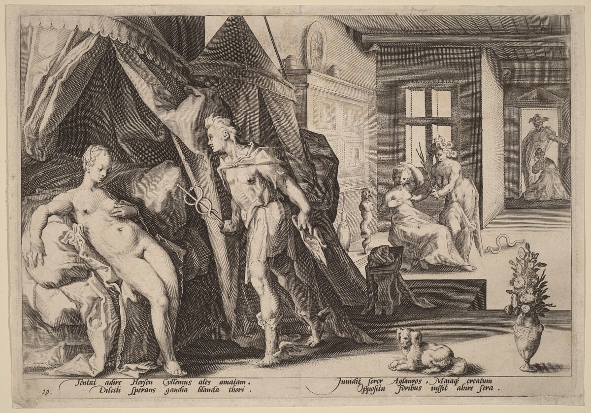 Mercury Entering Herse's Room after Changing Agraulos to Stone by Workshop of Hendrick Goltizus, after Hendrick Goltzius