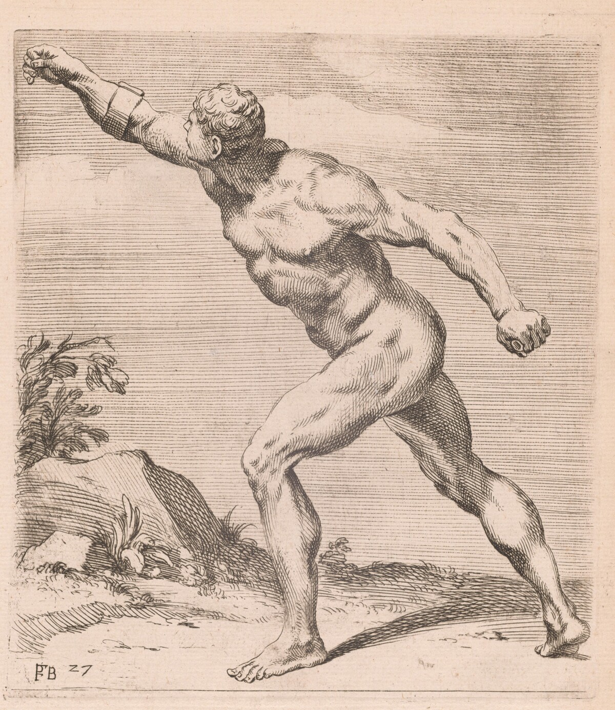 A Nude Fighting Man, side view, turned to left [plate 27] by François Perrier