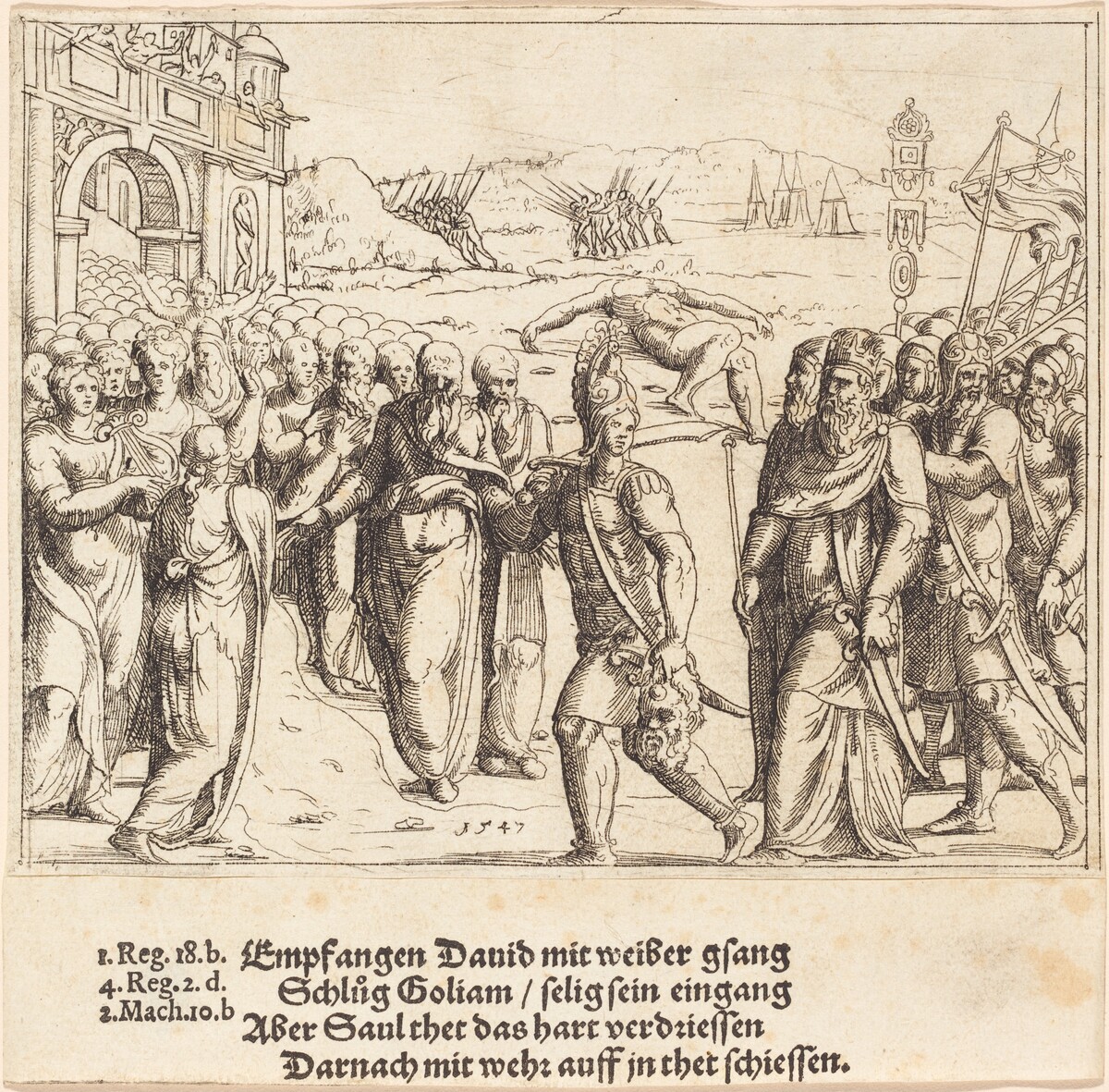 David is Welcomed after Killing Goliath, and Saul's Jealousy by Augustin Hirschvogel