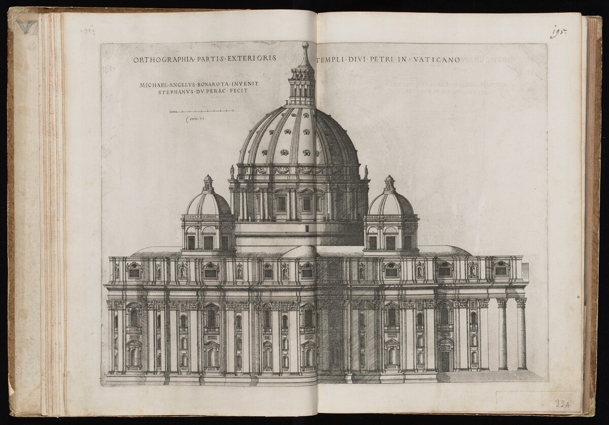 Orthographia Partis Exterioris Templi Divi Petri [Exterior View of Saint Peter's Basilica] by Étienne Dupérac, after Michelangelo