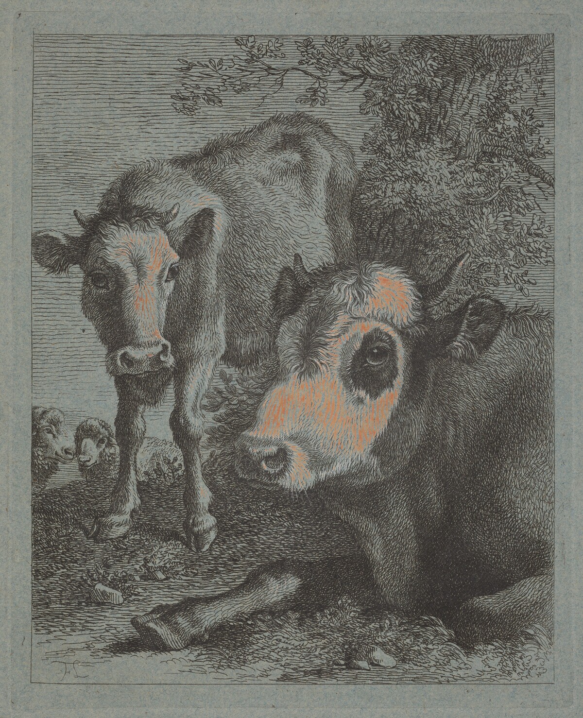 Reclining Cow and Calf in the Open by Francesco Londonio