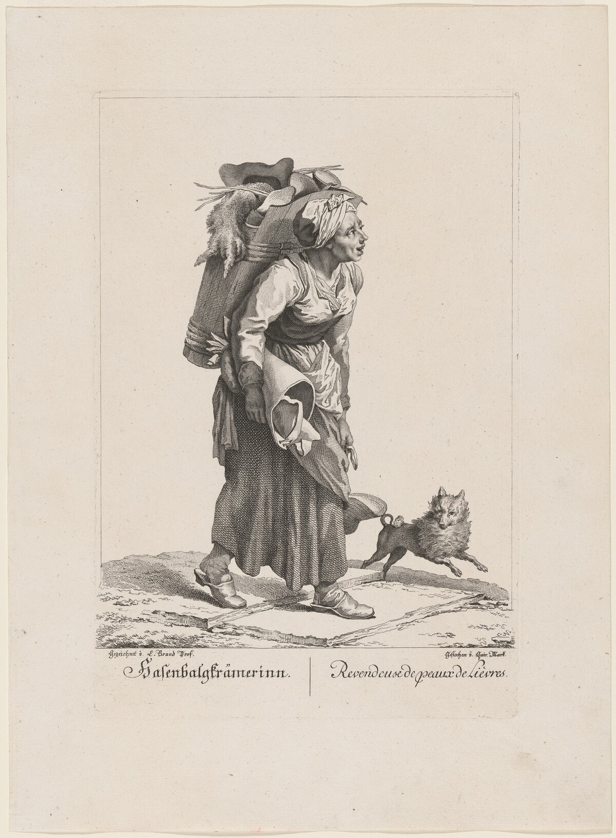 Hasenbalgkrämerinn/Revendeuse de peaux de Lièvres (Seller of Hares' Skins) by Quirin Mark, after Johann Christian Brand