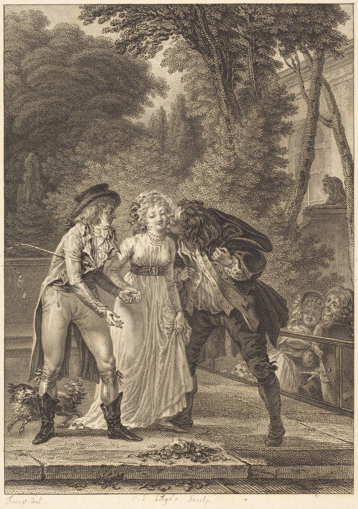 Le baiser rendu: Le baiser rendu by Charles Louis Lingée after Jacques Louis François Touzé