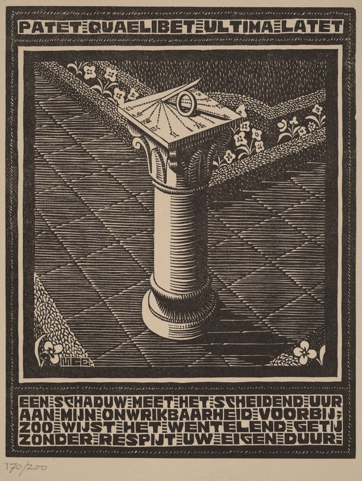 Emblema VIII, Sundial by M.C. Escher