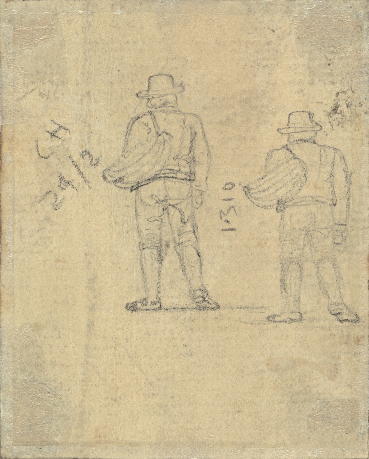 Two Studies of a Figure Holding a Basket [verso] by John Varley