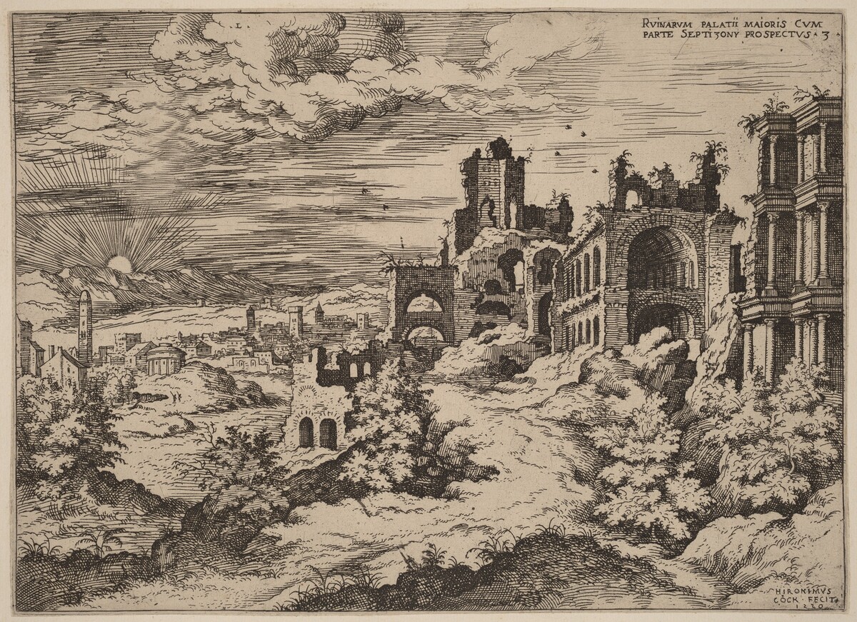 Ruins on the Palatine with a Panoramic Landscape by Hieronymus Cock